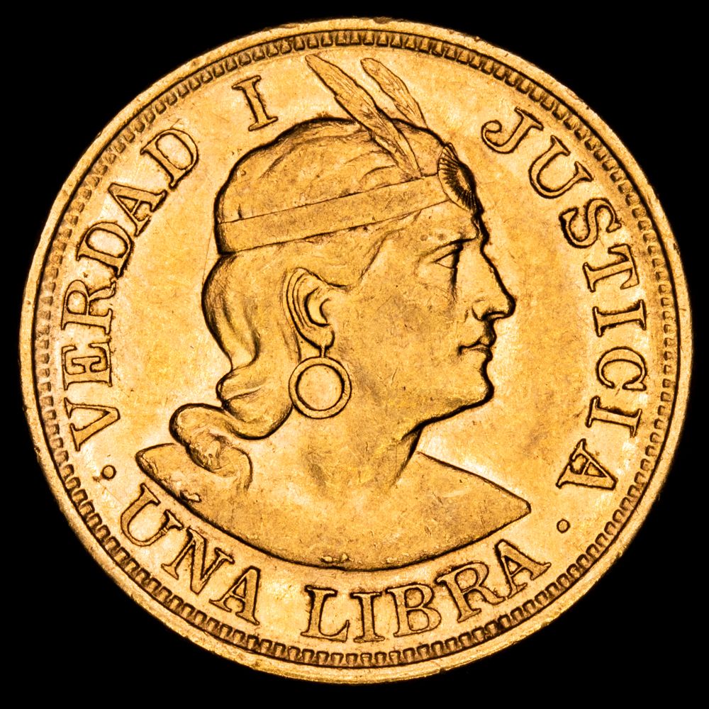 República de Perú. 1 Libra (7,97 g.). Lima. 1913. Ensayador P.O.ZG. KM-207. UNC-. Brillo original.