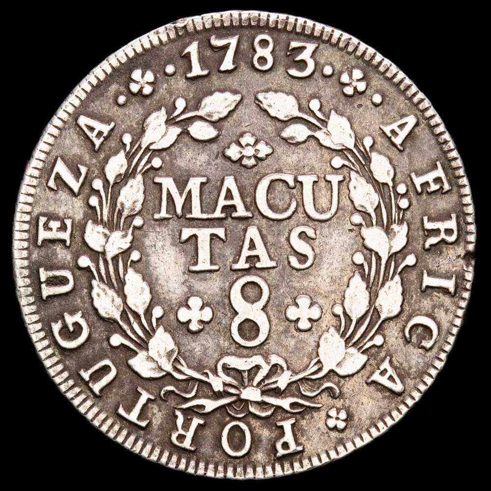 Angola. D. Maria I y D. Pedro. 8 Macutas (11,54 g.). 1783. K-23. XF.
