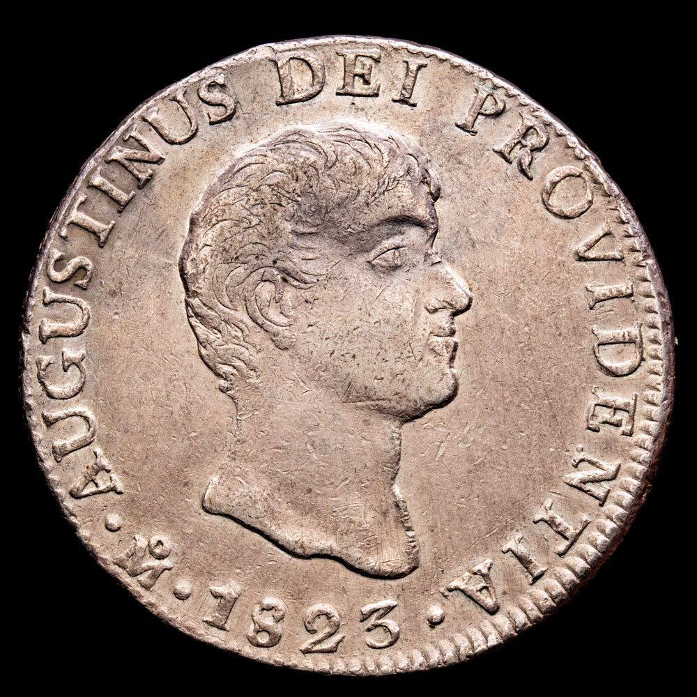 México – Agustin Iturbide. 8 Reales. (26,98 g.). México. 1823. Ensayador J·M. KM-310. MBC+. Escasa. (Leves oxidaciones limpiadas)