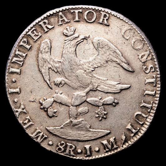 México – Agustín Iturbide. 8 Reales. (27 g.). México. 1823. J·M. KM-310. MBC+. Escasa.