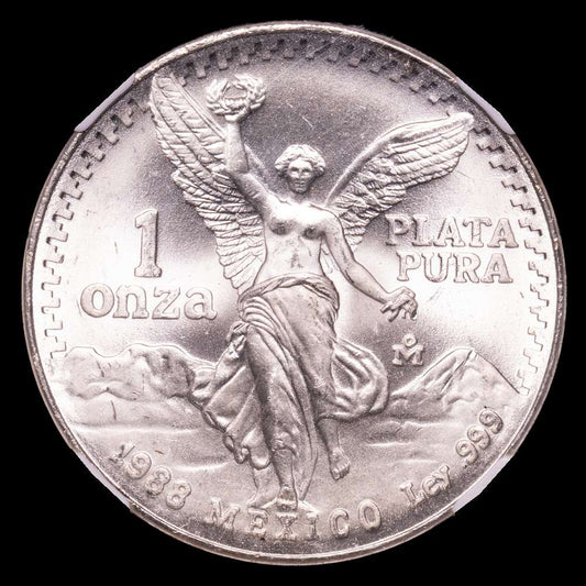 México. 1 Onza. Mo. Casa de la Moneda de la Ciudad de México, 1988. NGC MS65.