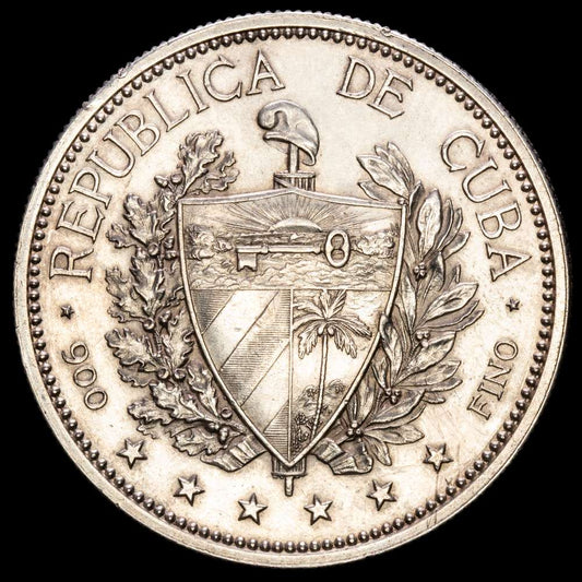 Cuba – República. 1 Peso. (22,45g.). Cuba. 1897. KM-XM3. XF+. Variante de fecha junta.