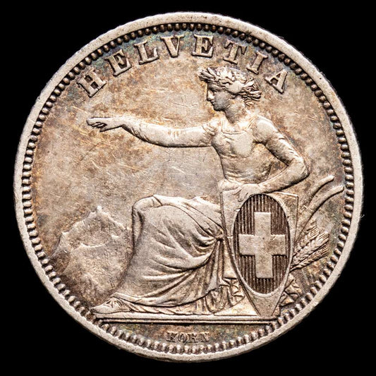 Switzerland. 1 Franc. (4,95 g.). Bern. 1861. KM-9A. XF. Bern mint “Helvetia Seated”