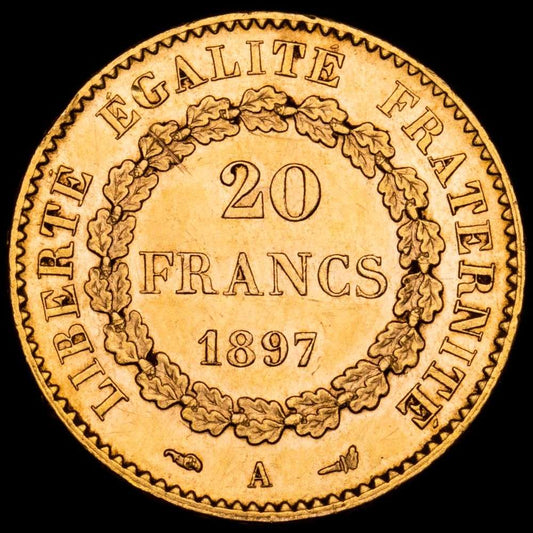 República de Francia. 20 Francs. (6,48 g.). París (A). 1897. KM-825. XF+. Brillo original
