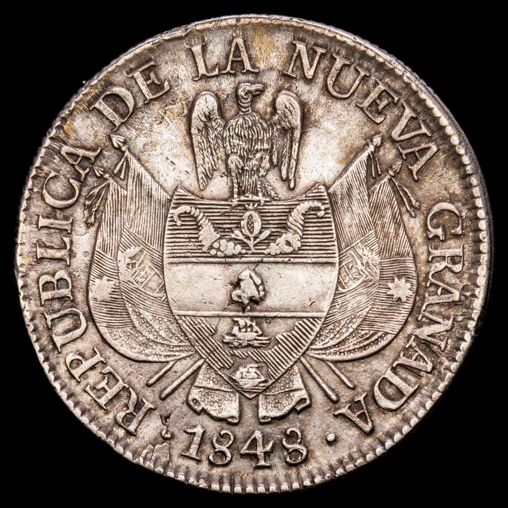 Colombia – República de Nueva Granada. 10 Reales. (25,1 g.). Nueva Granada. 1848. KM-107. XF. Escasa