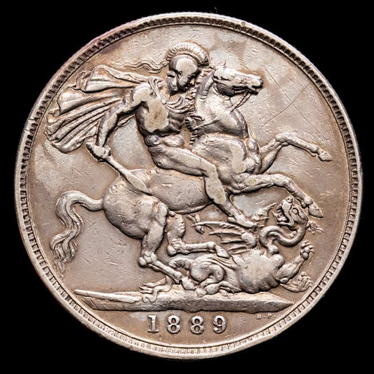 Gran Bretaña – Victoria. 1 Crown. (28,01 g.). 1889. KM-765. MBC. Golpe en canto. Pequeñas marcas.