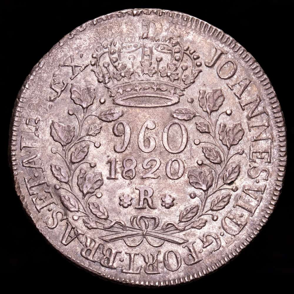 Brasil – Joannes. 960 Reis. (26,88 g.). Rio. 1820. KM-326.1. MBC+. Acuñada sobre un 8 Reales Lima, ensayador J·P