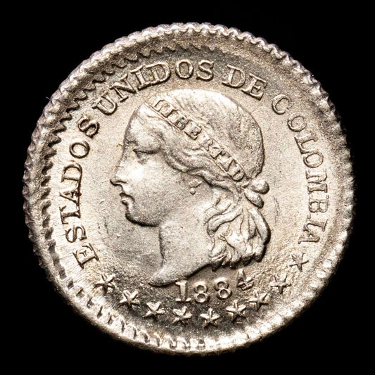 Colombia. 5 Centavos. (1,24 g.). Bogota. 1884. KM-174A.1. XF+.