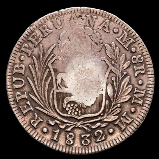 República de Perú. 8 Reales. (26,53 g.). Lima. 1832. Ensayador M·M. KM-142.3. VF+. Resello de Filipinas – Y II
