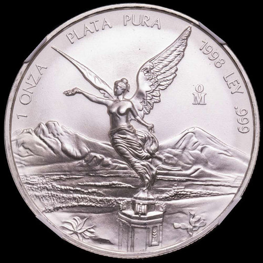 Moneda de plata “Libertad” de México Estados Unidos Onza 1998-Mo MS68 NGC, ceca de la Ciudad de México, KM613. Tirada: 67 000.