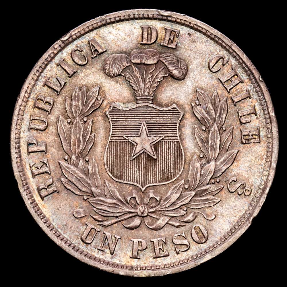 Chile. 1 Peso. (25,01 g.). Santiago de Chile. 1884. KM-142,1. XF. Tono.