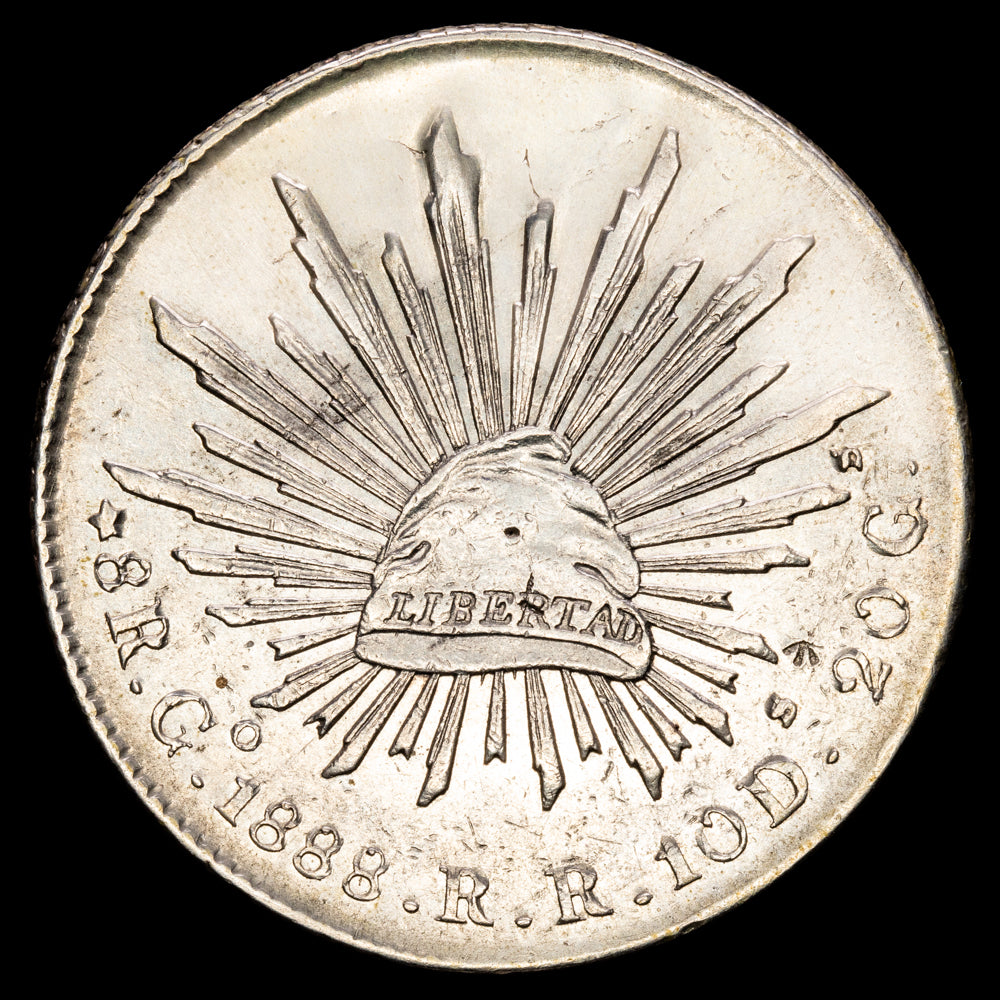 Republica Mexicana. 8 Reales. (26,95g.). G.º Ganajuato. 1888. Ensayador R.R. KM-377.8. VF+.