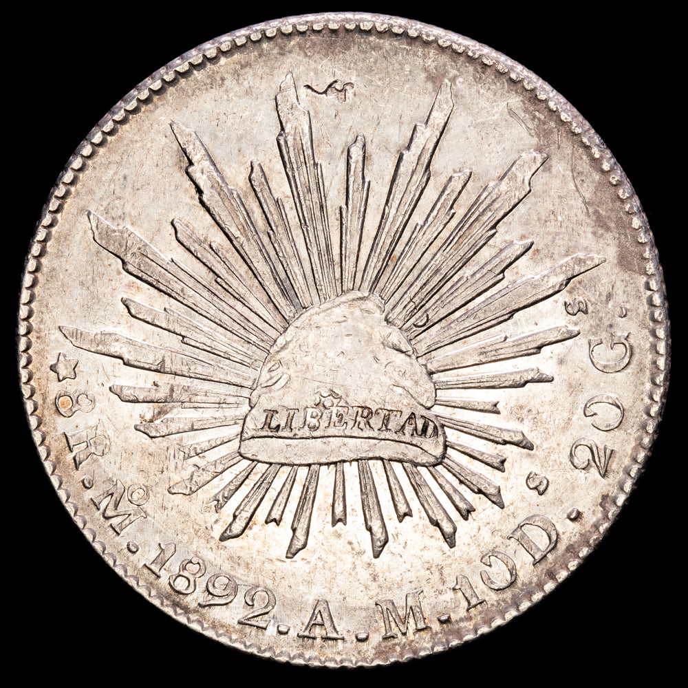 Republica Mexicana. 8 Reales. (29,94g.). México. 1892. Ensayador A.M. KM-377.10. XF+. Bella.
