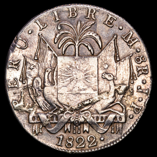 Perú. 8 Reales. (26,19g.). Lima. 1822. Ensayador J·P. Muy rara.