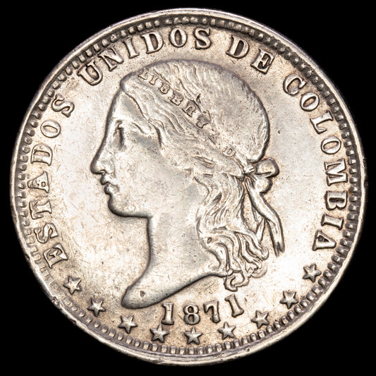 Colombia. 1 Peso. (24,79g.). Medellín. 1871. KM-154.2. VF+.