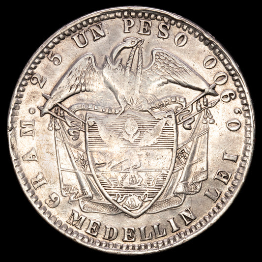 Colombia. 1 Peso. (24,79g.). Medellín. 1871. KM-154.2. VF+.
