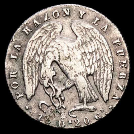 República de Chile – 2 Reales (5,79 g.). Santiago. 1845. KM-100.2. VF.