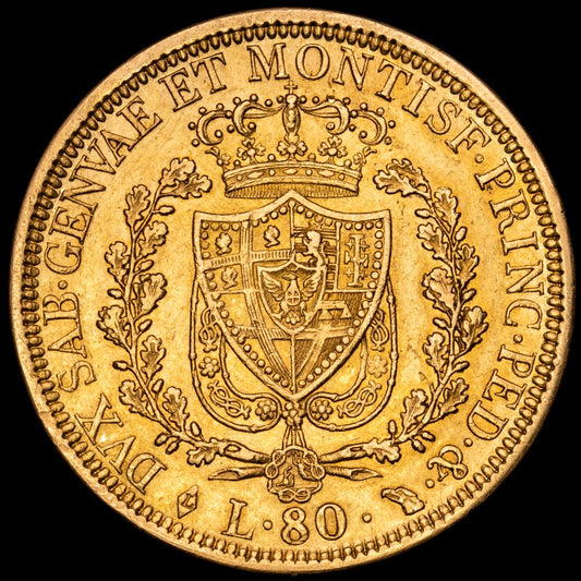 Italia. Carlo Felice. 80 Liras (25,73 g.). Torino. 1828. KM-123.L. XF.