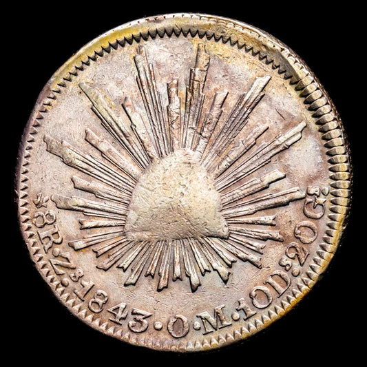 México. 8 Reales. (26,71 g.). Zacatecas. 1843. Ensayador O·M. KM-77.13. MBC.