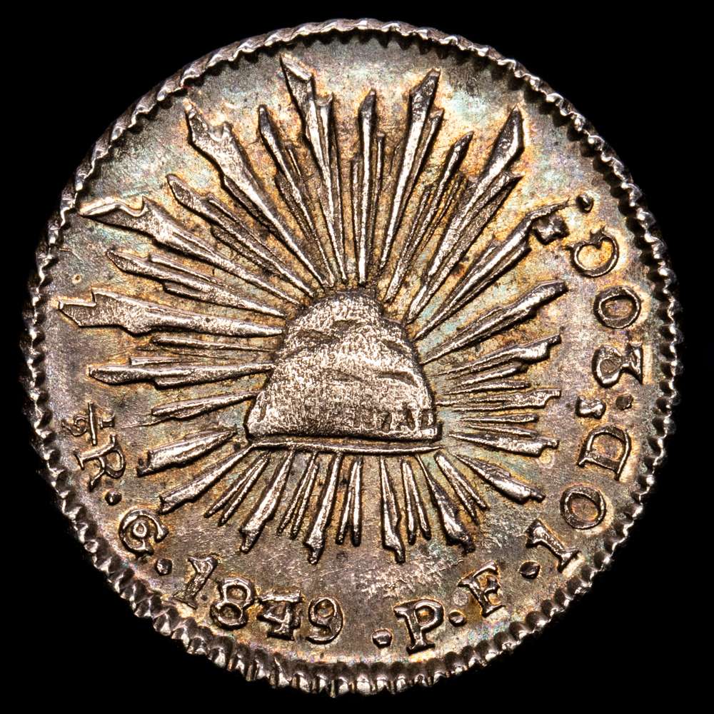 México. 1/2 Real. (1,71 g.). Guanajuato. 1849. P·F. KM-370,7. EBC+. Bella pátina