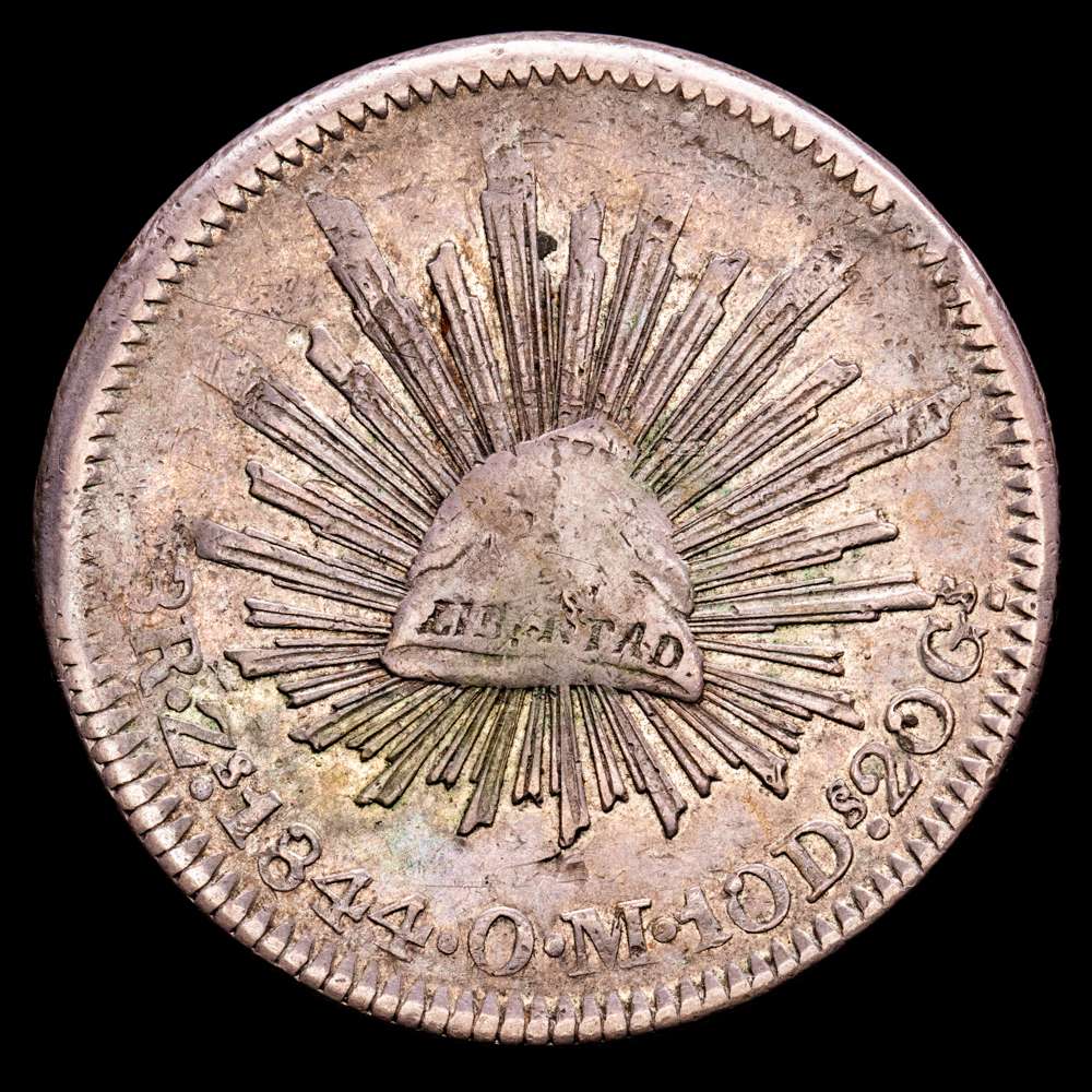 México. 8 Reales. (26,96 g.). Zacatecas. 1844. Ensayador D·M. KM-377.13. MBC+.