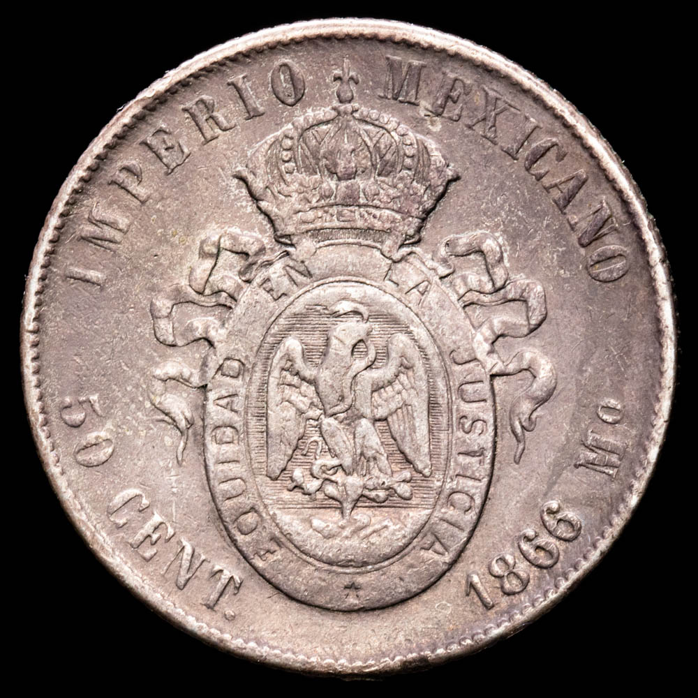 República de México. 50 Centavos. ( g.). México. 1866. KM-387. MBC.