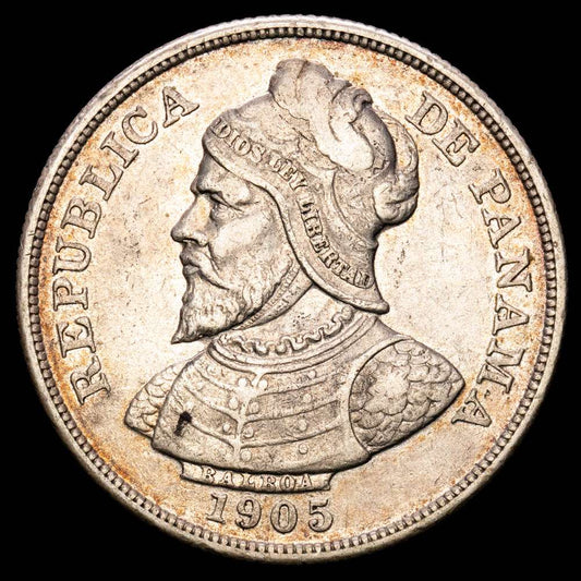 República de Panamá. 50 Centésimos. (25,04 g.). Panamá. 1905. KM-5. MBC+/EBC. Escasa. Pátina.