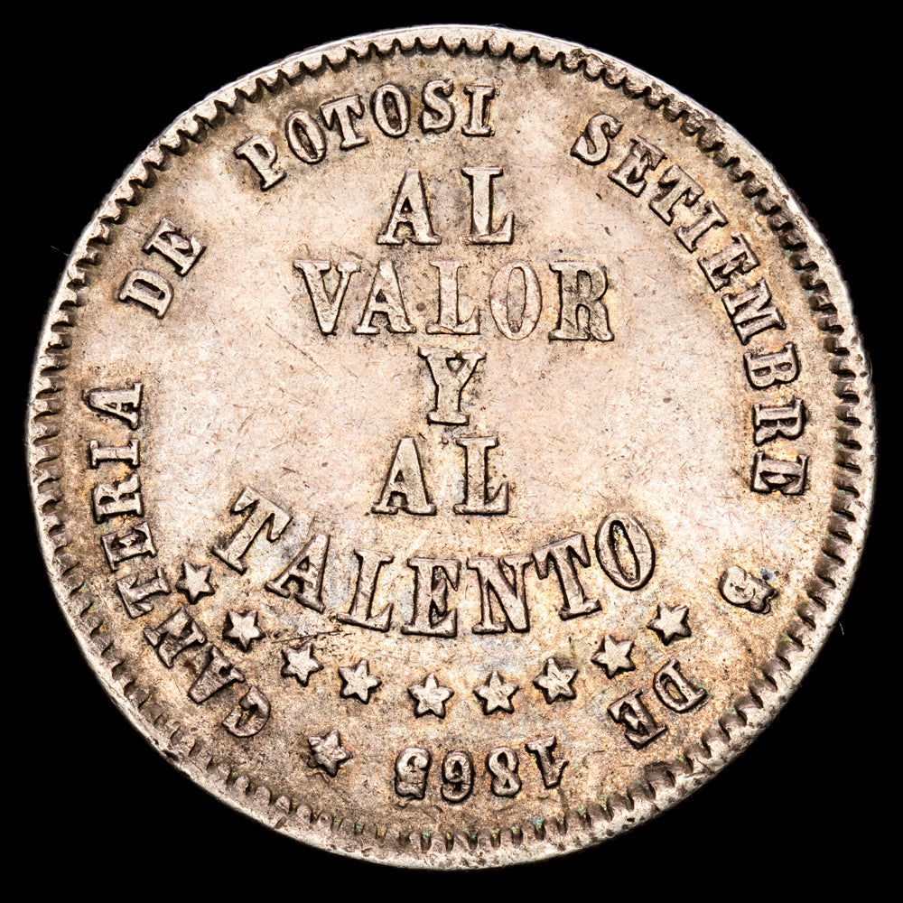Bolivia. 1/2 Melgarejo. (9,52 g.). Potosí. 1865. KM-145.2. MBC+.