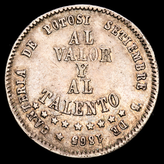 Bolivia. 1/2 Melgarejo. (9,52 g.). Potosí. 1865. KM-145.2. MBC+.