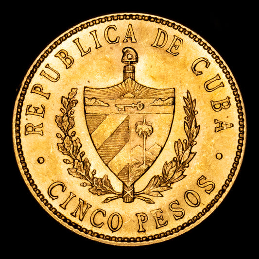 Cuba. 5 Pesos. (8,41 g.). Cuba. 1915. KM-19. SC-. Brillo original.