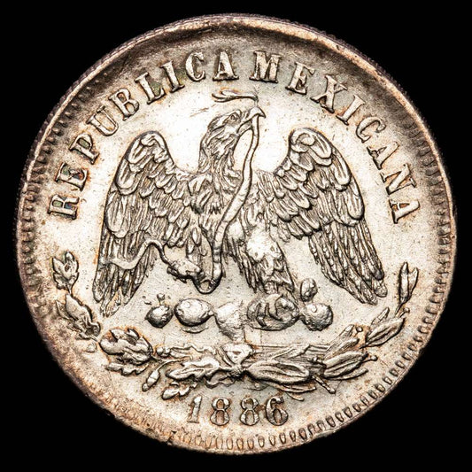 México. 25 Centavos. (6,77 g.). Zacatecas. 1886. Ensayador Zs-S. KM-406.9. EBC-.