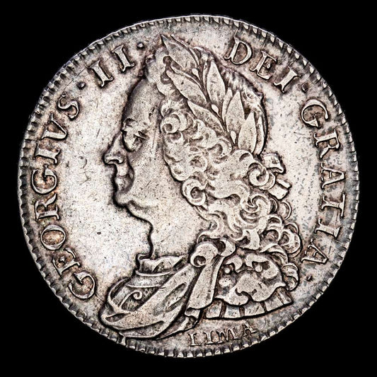 Gran Bretaña – George II. 1/2 Crown. (15,02 g.). Lima. 1746. KM-584.3. MBC+. Decimonono en el canto