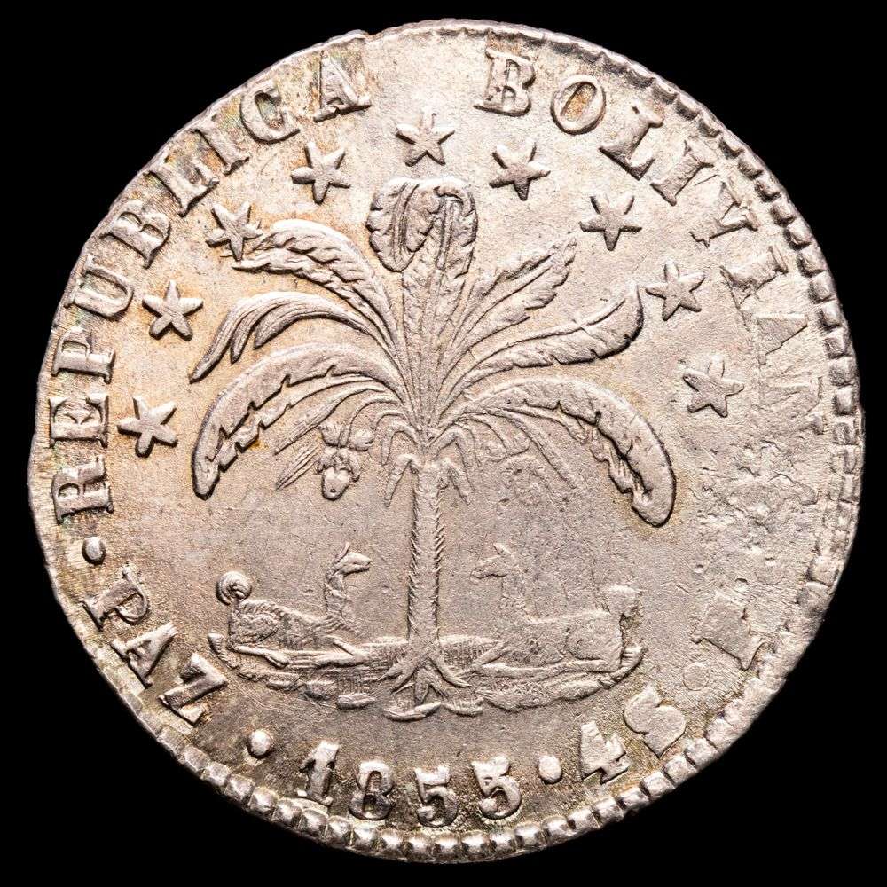 República de Bolivia. 4 Soles. (13,56g.). Potosí. 1855. Ensayador F. KM-125. XF.