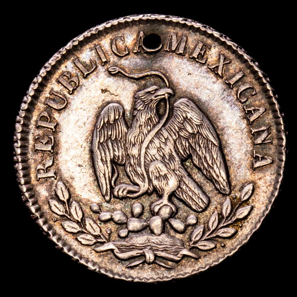 República México. 10 Centavos. (2.74 g.). México. 1867. KM-402. VF+. Agujero a las 6h