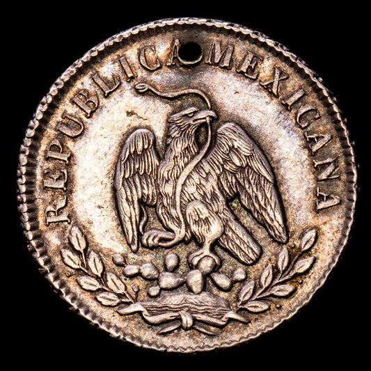 República México. 10 Centavos. (2.74 g.). México. 1867. KM-402. VF+. Agujero a las 6h