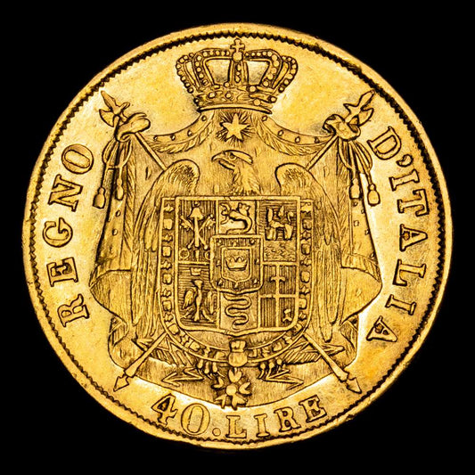 Italia – Napoleón. 40 Liras. (12,87 g.). Milán. 1814. M. KM-12. EBC. Brillo original