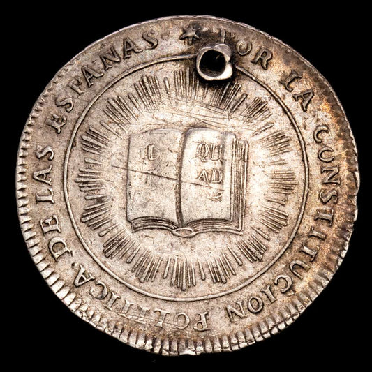 Fernando VII (1808-1833). Medalla. 1812. Guatemala. (Vq-14195). (Vives-299). Ag. 7,09 gramos. Proclamación de la constitución de Cádiz. (MBC). agujero a las 12H.