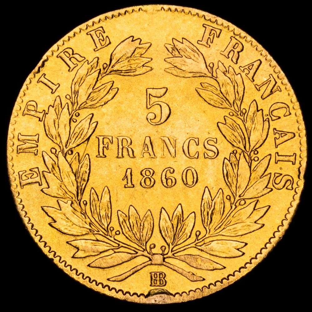 Francia. Napoleón III. 5 Francs (1,51 g.). París A. 1856. KM-787.1. MBC+.