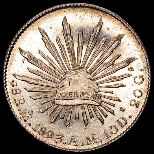 México 8 Reales 1893 Mo AM KM# 377.10, N# 7394; Plata 27.00 g.; Casa de Moneda de México; UNC