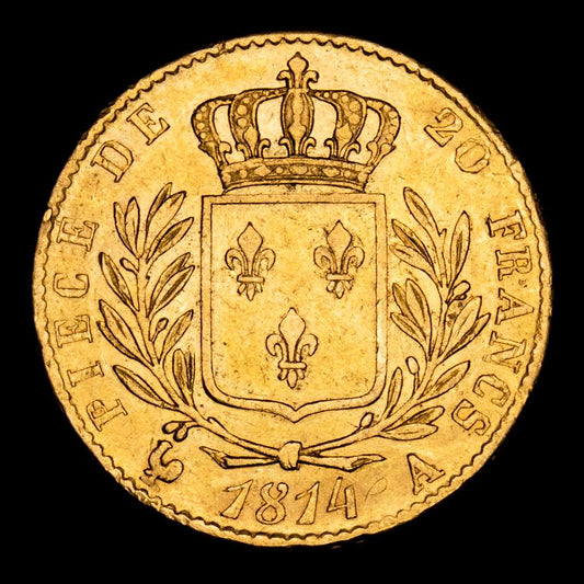 Farncia – Luis XVIII. 20 Francs. (6,43 g.). París-A. 1814. PR-525. EBC-.
