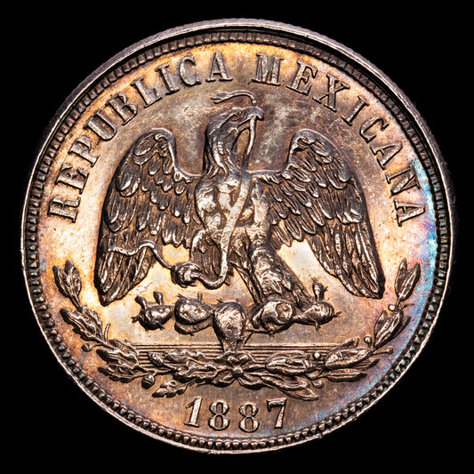 República de México – 50 Centavos (13,87 g.). Durango. 1887. Ensayador C. KM-407.3. EBC. Preciosa pátina.