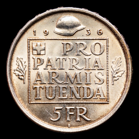 Suiza. 5 Francs. (15,07 g.). Berna. 1936. KM-41. UNC. Brillo original.
