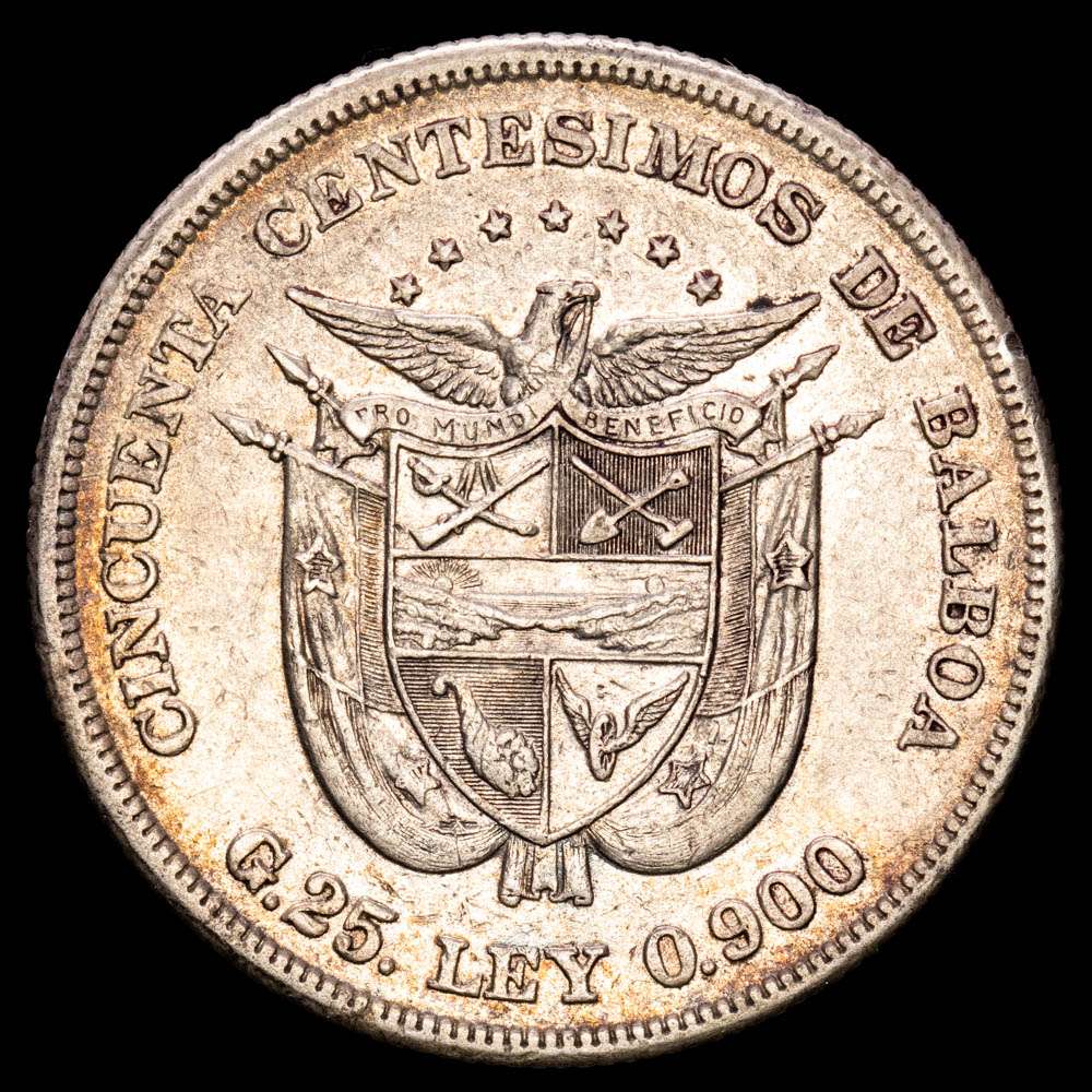 República de Panamá. 50 Centésimos. (25,04 g.). Panamá. 1905. KM-5. MBC+/EBC. Escasa. Pátina.