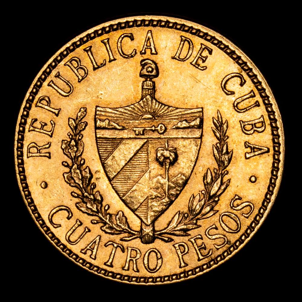 República de Cuba. 4 Pesos. (6,71 g.). Cuba. 1916. KM-19. XF. Gran parte de brillo original. Escasa !!!