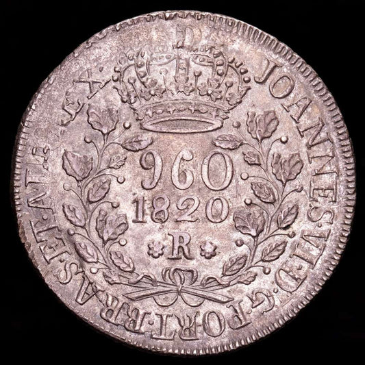 Brasil – Joannes. 960 Reis. (26,88 g.). Rio. 1820. KM-326.1. MBC+. Acuñada sobre un 8 Reales Lima, ensayador J·P
