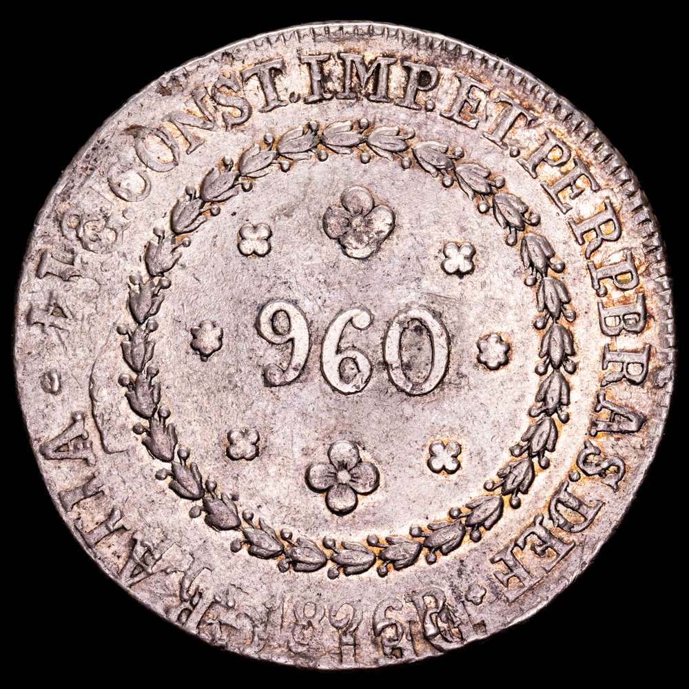 Brasil. 960 Reis. (27,37 g.). Rio. 1826. KM-368.1. MBC+. Acuñada sobre un 8 Reales 1814 Lima J·P