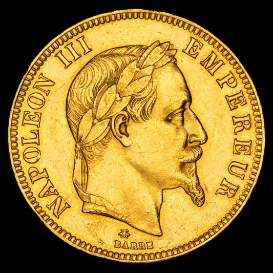 Napoleón III. 100 Francos (32,27 g.). París. 1868. Ensayador A. G-1136. XF+. Tirada 2315 unidades.