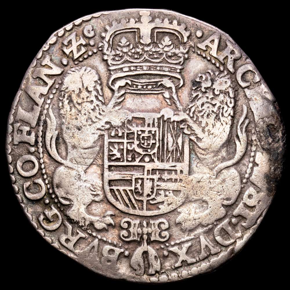 Paises Bajos – Felipe IV. 1/2 Ducatón. (16,34 g.). Brujas. 1650. VGH-328-6A. MBC-. Escasa.