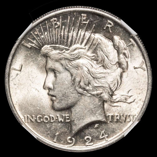 Estados Unidos. 1 Dollar. 1924.”Peace Dollar” . Philadelphia Mint. KM# 150, N# 5580;Encapsulado por NGC AU58.