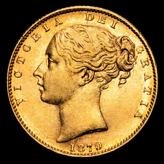 Moneda de Gran Bretaña Victoria de 1870 AU58 NGC, KM736.2, S-3853B. Troquel n.° 121. Relieve WW.